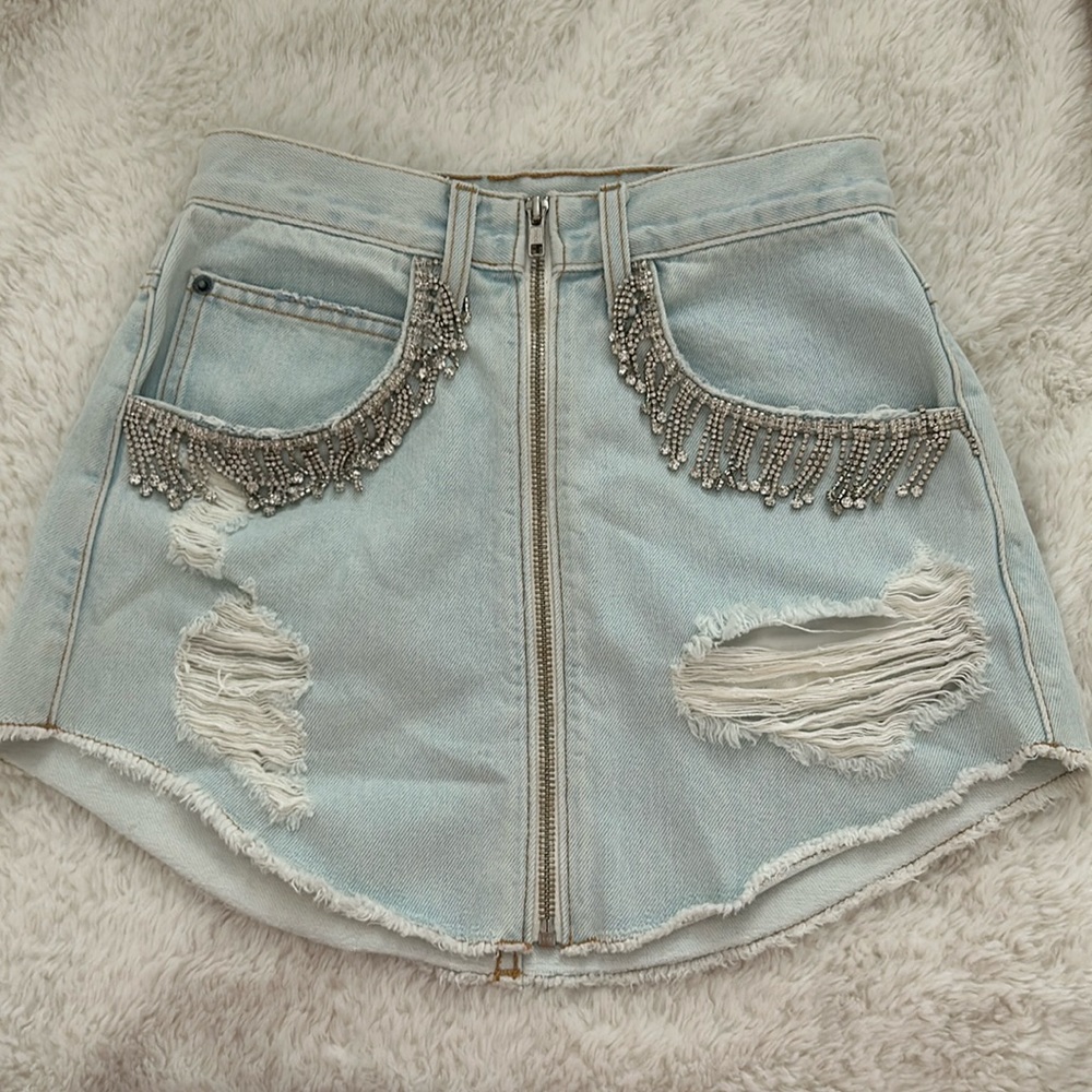 Bedazzled denim skirt